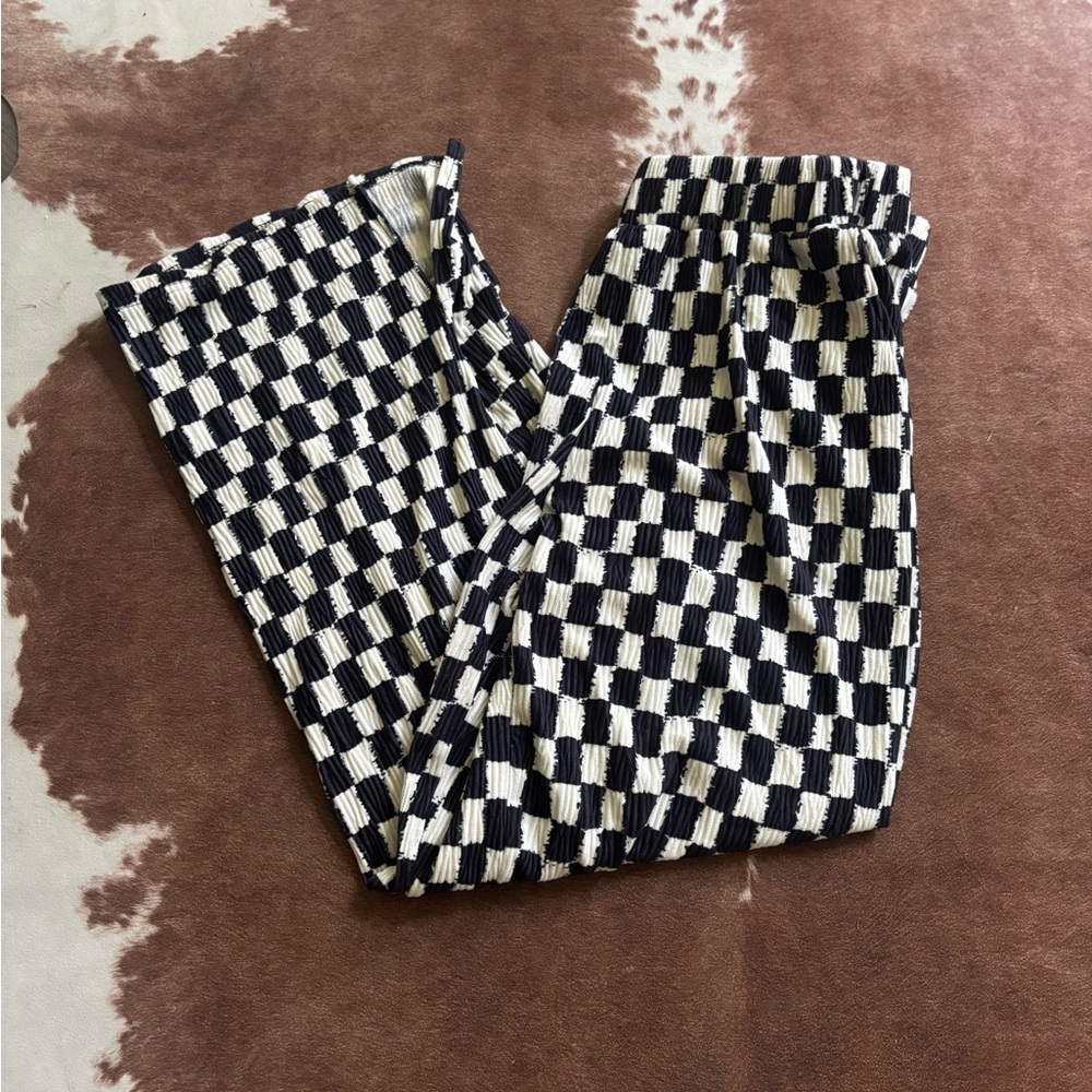 Shein Black and White Checkered Wide Leg Pants